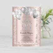 Glitter Lijst, Silver Crown, Ballonnen 90th Kaart (Staand voorkant)