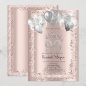 Glitter Lijst, Silver Crown, Ballonnen 90th Kaart (Voorkant / Achterkant)