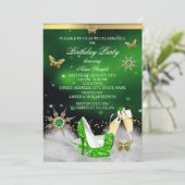 Glitter Lime Green Butterfly Heels Gold Champagne Kaart (Staand voorkant)