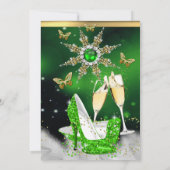Glitter Lime Green Butterfly Heels Gold Champagne Kaart (Achterkant)