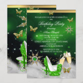 Glitter Lime Green Butterfly Heels Gold Champagne Kaart (Voorkant / Achterkant)