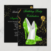 Glitter Lime Green Gold Birthday Kaart (Voorkant / Achterkant)