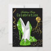 Glitter Lime Green Gold Birthday Party Kaart (Voorkant)