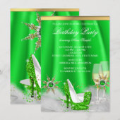 Glitter Lime Green High Heels Gold Champagne Party Kaart (Voorkant / Achterkant)