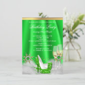 Glitter Lime Green High Heels Gold Champagne Party Kaart (Staand voorkant)