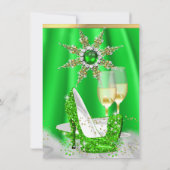 Glitter Lime Green High Heels Gold Champagne Party Kaart (Achterkant)
