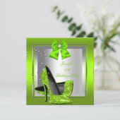 Glitter Lime Green High Hiel Birthday Party Kaart (Staand voorkant)