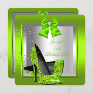 Glitter Lime Green High Hiel Birthday Party Kaart
