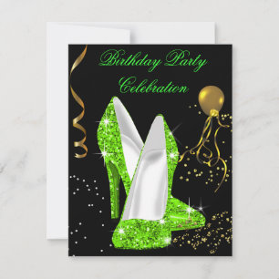 Glitter Lime Groen Gouden Verjaardagsfeestje Kaart