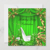 Glitter Lime Hoge Hakken Gouden Zijde Verjaardagsf Kaart (Voorkant)