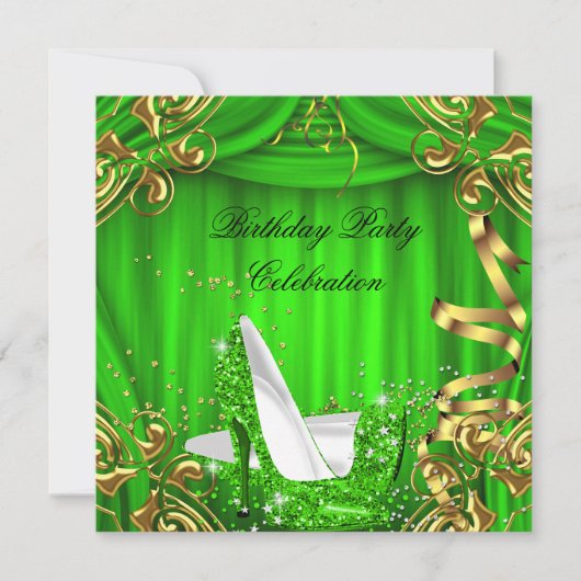 Glitter Lime Hoge Hakken Gouden Zijde Verjaardagsf Kaart (Voorkant)