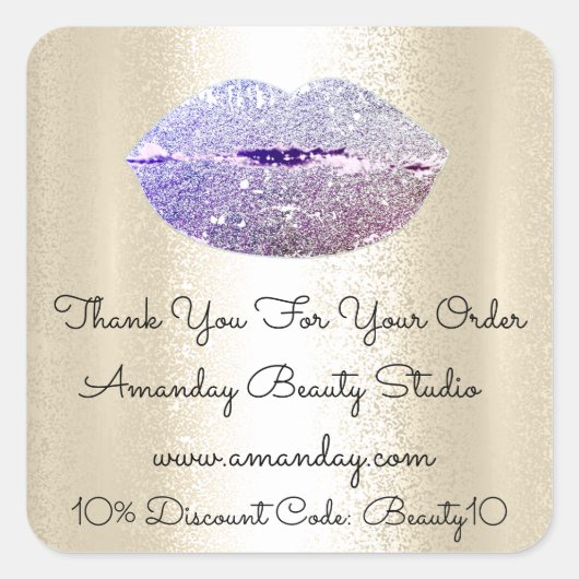 Glitter Lips Dank u winkelen Kortingscode Goud Vierkante Sticker (Voorkant)