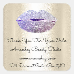 Glitter Lips Dank u winkelen Kortingscode Goud Vierkante Sticker