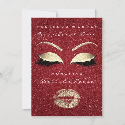 Glitter Lips Glitter Vrijgezellenfeest Red Gold Ma Kaart (Voorkant)