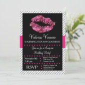 Glitter Lips Kening Adult Birthday Uitnodiging (Staand voorkant)