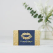 Glitter Lips Navy Blue Makeup Artist Salon Visitekaartje (Staand voorkant)