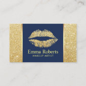 Glitter Lips Navy Blue Makeup Artist Salon Visitekaartje (Voorkant)