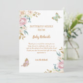 Glitter Little Butterfly Roos Baby shower Bedankkaart (Staand voorkant)