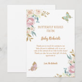 Glitter Little Butterfly Roos Baby shower Bedankkaart (Voorkant / Achterkant)