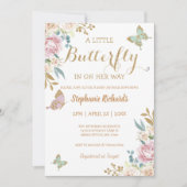 Glitter Little Butterfly Roos Baby shower Kaart (Voorkant)