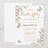 Glitter Little Butterfly Roos Baby shower Kaart (Voorkant / Achterkant)