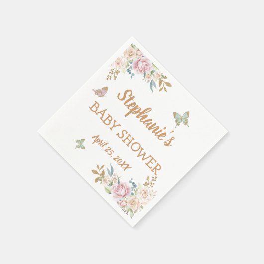 Glitter Little Butterfly Roos Baby shower Servet (Hoek)