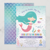 Glitter Little Mermaid Kids Birthday Party Kaart (Voorkant / Achterkant)