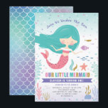 Glitter Little Mermaid Kids Birthday Party Kaart<br><div class="desc">Gold Glitter Little Mermaid Kids Birthday Party Invitation | Familie en vrienden uitnodigen voor je onder het zee verjaardagsfeestje met deze sjabloon van uitnodiging. Het is een illustratie van een schattige kleine zeemeermin en onder de zeeen wezens met faux goudglitter accenten.</div>