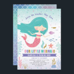 Glitter Little Mermaid Kids Birthday Party Kaart<br><div class="desc">Gold Glitter Little Mermaid Kids Birthday Party Invitation | Familie en vrienden uitnodigen voor je onder het zee verjaardagsfeestje met deze sjabloon van uitnodiging. Het is een illustratie van een schattige kleine zeemeermin en onder de zeeen wezens met faux goudglitter accenten.</div>
