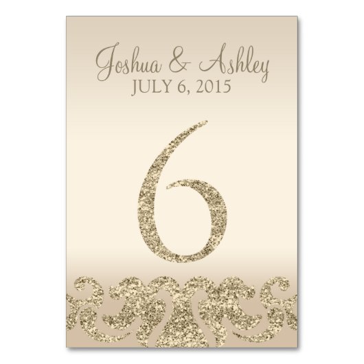 Glitter Look Bruiloft Tafel Nummers-Tafel Kaart 6 (Voorkant)