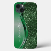 Glitter look Emerald Green Persoonlijke naam Case-Mate iPhone Case (Achterkant)