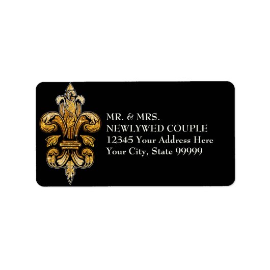 Glitter look Faux Gold Black Formal Fleur de Lis Etiket (Voorkant)