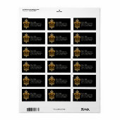 Glitter look Faux Gold Black Formal Fleur de Lis Etiket (Full Sheet)