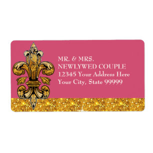 Glitter look Faux Gold Black Formal Fleur de Lis Etiket
