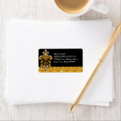 Glitter look Faux Gold Black Formal Fleur de Lis Etiket (Insitu)