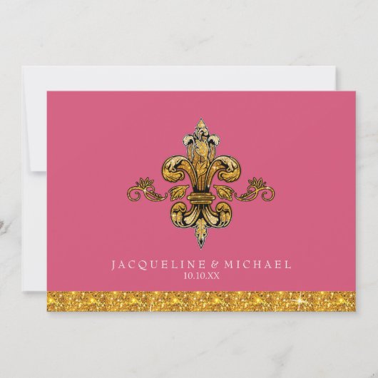 Glitter look Faux Gold Black Formal Fleur de Lis Kaart (Voorkant)