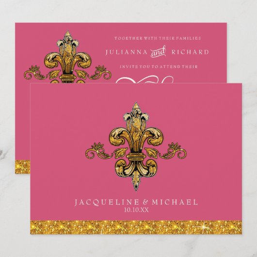 Glitter look Faux Gold Black Formal Fleur de Lis Kaart (Voorkant / Achterkant)