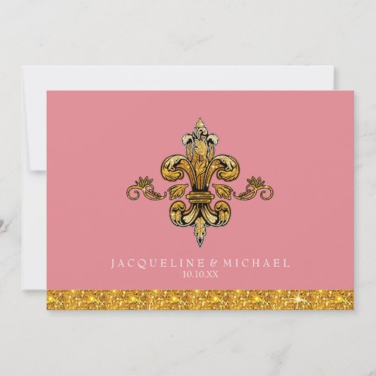 Glitter look Faux Gold Black Formal Fleur de Lis Kaart (Voorkant)