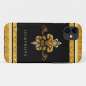 Glitter look Faux Gold Black Franse Fleur de Lis Case-Mate iPhone Case (Achterkant (horizontaal))