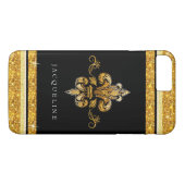 Glitter look Faux Gold Black Franse Fleur de Lis Case-Mate iPhone Case (Achterkant (Horizontaal))