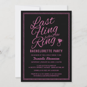 Glitter look Last Fling Bachelorette Party Invite Kaart