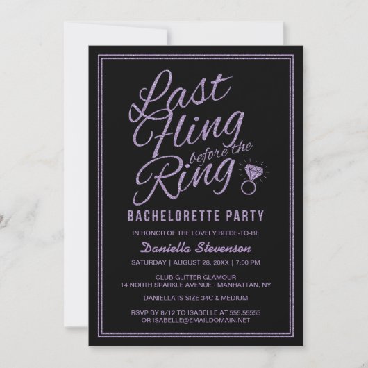Glitter look Last Fling Bachelorette Party Invite Kaart (Voorkant)