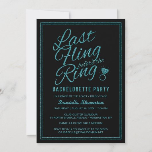 Glitter look Last Fling Bachelorette Party Invite Kaart (Voorkant)