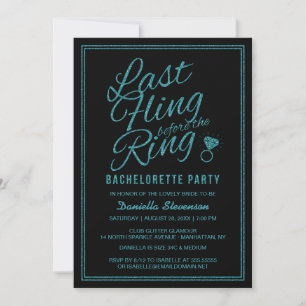 Glitter look Last Fling Bachelorette Party Invite Kaart