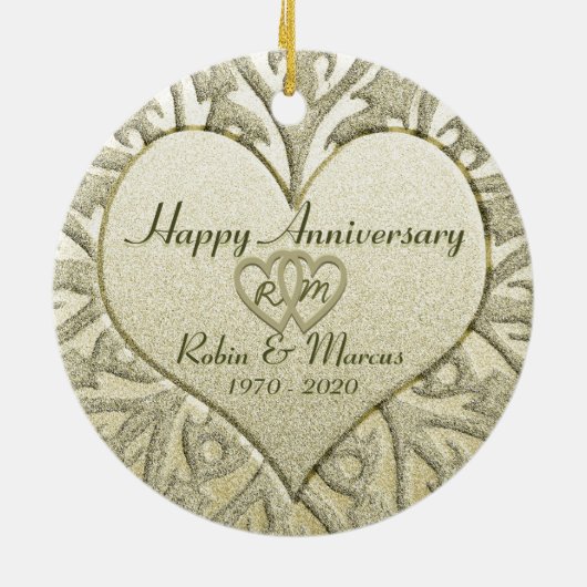 Glitter look Monogram Jubileum Keramisch Ornament (Achterkant)