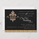Glitter Look Nep Goud Zwart Formal Fleur de Lis Kaart (Voorkant)