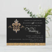 Glitter Look Nep Goud Zwart Formal Fleur de Lis Kaart (Staand voorkant)
