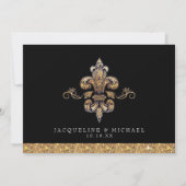 Glitter Look Nep Goud Zwart Formal Fleur de Lis Kaart (Achterkant)