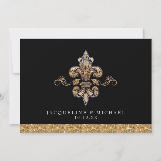 Glitter Look Nep Goud Zwart Formal Fleur de Lis Kaart (Achterkant)