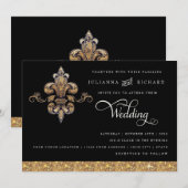 Glitter Look Nep Goud Zwart Formal Fleur de Lis Kaart (Voorkant / Achterkant)